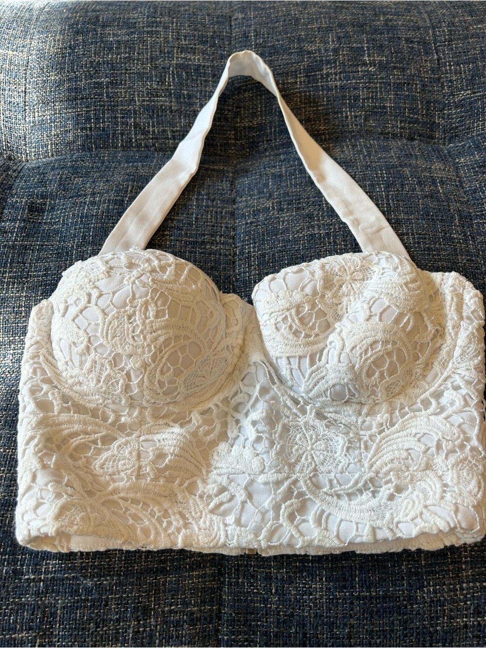 Guess by Marciano White Lace Halter Bustier Corset Top